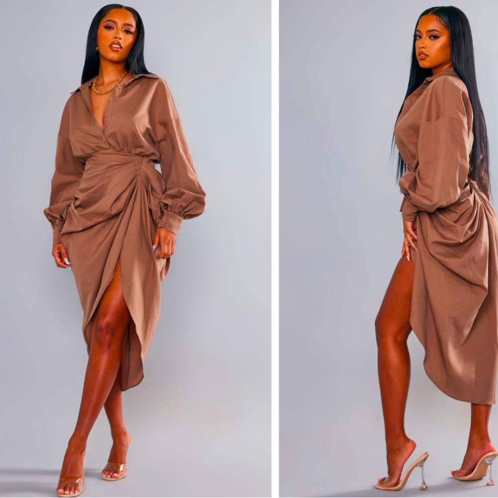 Tan Brand New Ruched /Draped Skirt Dress!